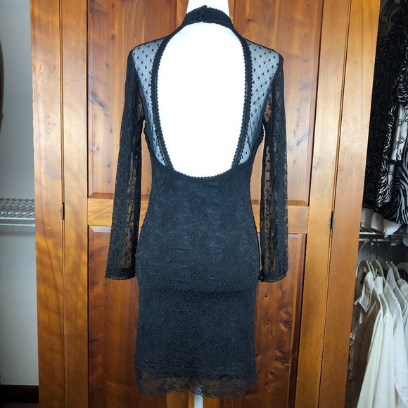 Free People Black Lace Witchy Wimsigoth Fairy Grunge Open Back Dress - Picture 2 of 15